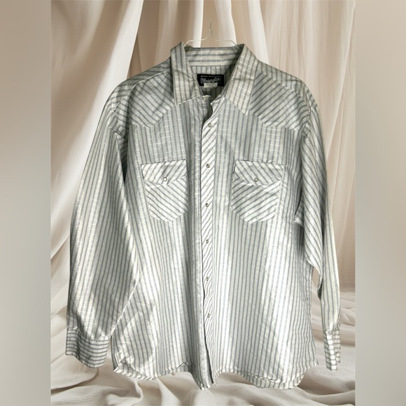 Wrangler Vintage Western White  Striped Pearl Snap Long Sleeve Shirt, size 2XL - Picture 6 of 7